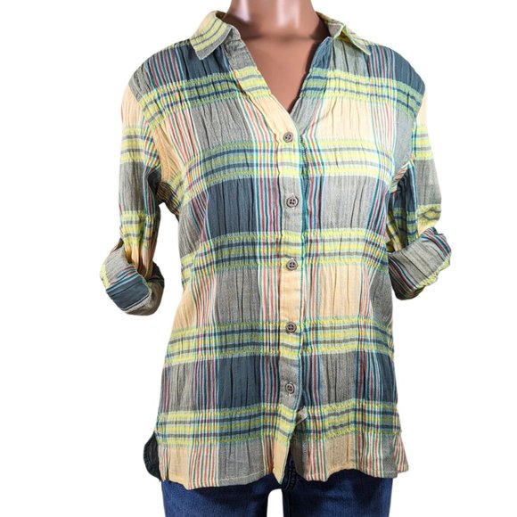 Woolrich Tops - Woolrich NWT XS 'Carabelle' Yellow Plaid Lightweight Roll Tab L/S Camp Shirt